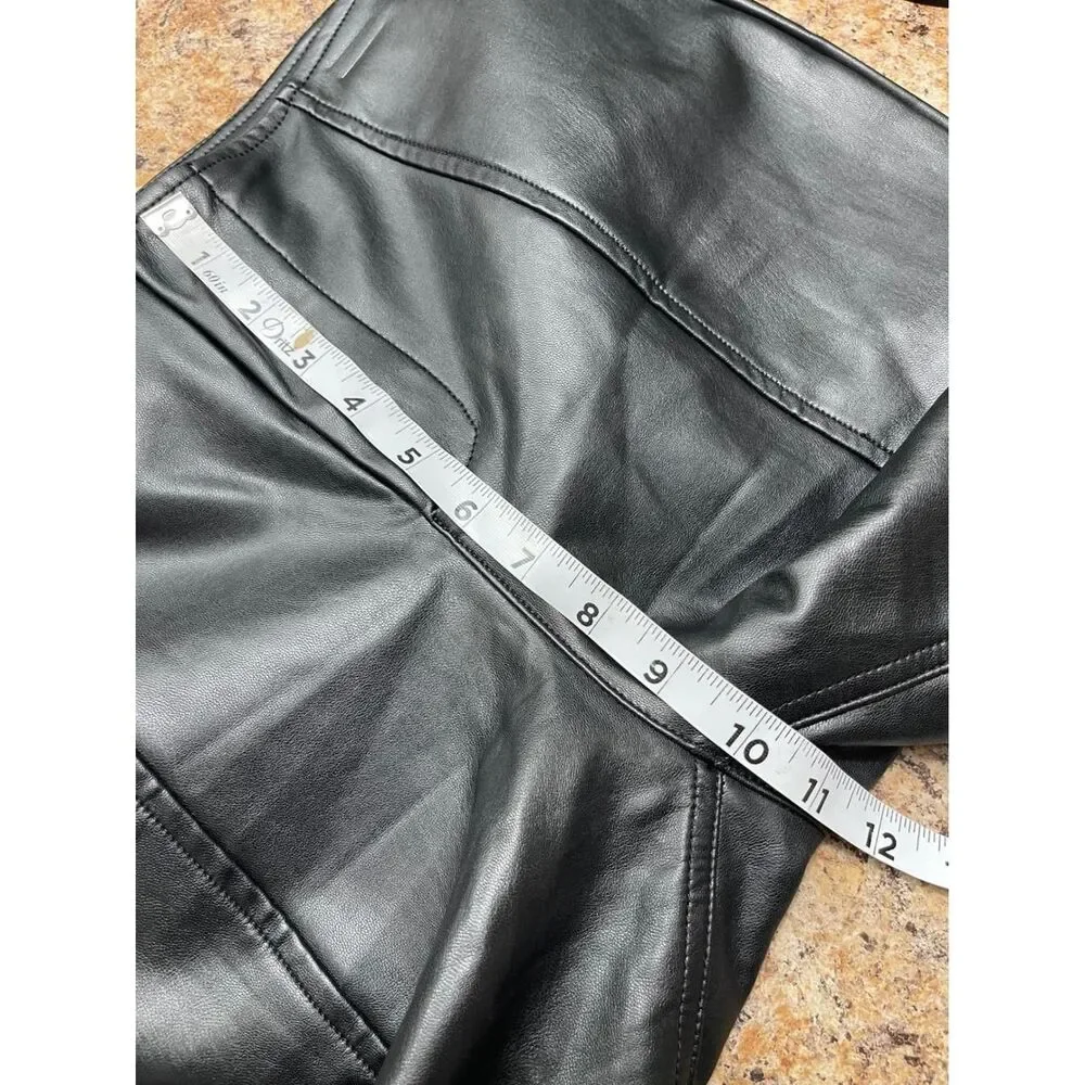 New Free People Glow Up Black Vegan Leather Wide Leg Pants High Rise Size 8